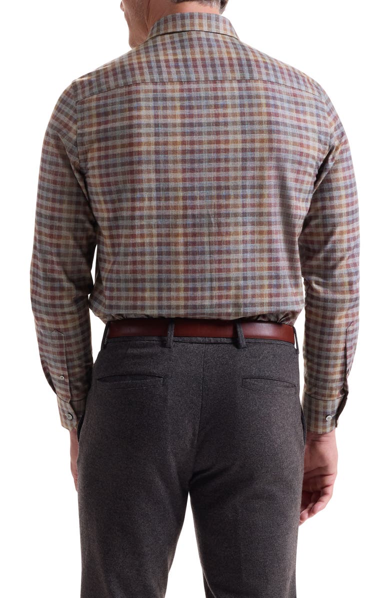 Bugatchi Julian Shaped Fit Check Cotton Button-Up Shirt, Alternate, color, Mahogany