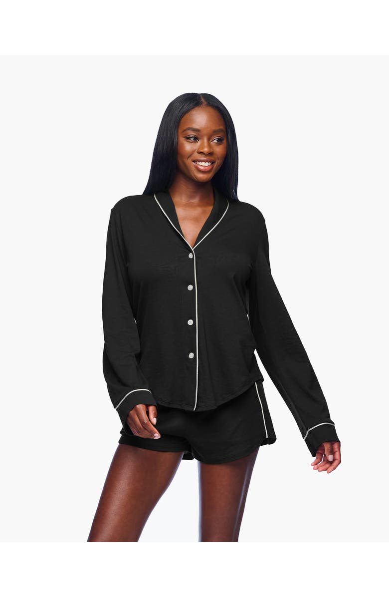 Cosabella Pima Lusso Ls Top Boxer Pj Set, Main, color, Black/Moon Ivory