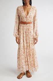 Isabel Marant Étoile Briane Floral Plunge Neck Tie Waist Maxi Dress