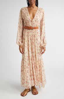 Briane Floral Plunge Neck Tie Waist Maxi Dress