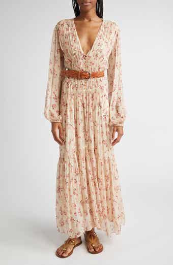 Briane Floral Plunge Neck Tie Waist Maxi Dress