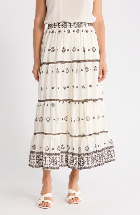 Embroidered Tiered Cotton Skirt