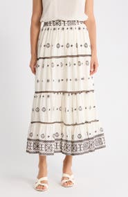 T Tahari Embroidered Tiered Cotton Skirt