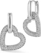 CHLOE AND MADISON Heart Cubic Zirconia Pavé Drop Hoop Earrings