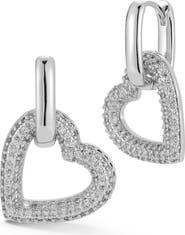 CHLOE AND MADISON Heart Cubic Zirconia Pavé Drop Hoop Earrings