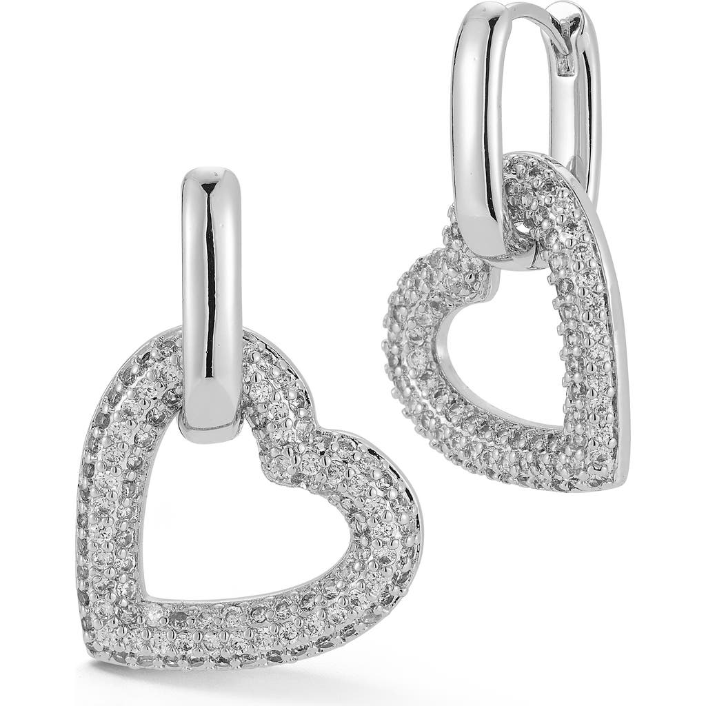 Chloe & Madison Chloe And Madison Heart Cubic Zirconia Pavé Drop Hoop Earrings In Metallic