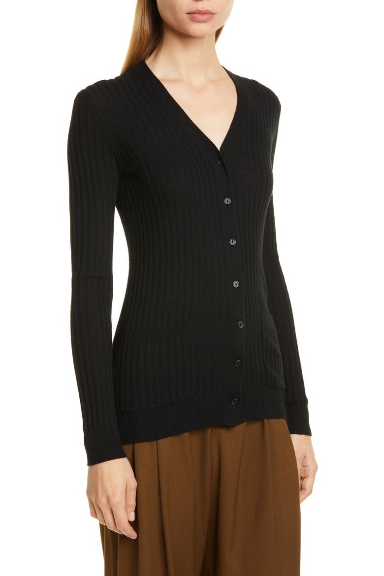 Ribbed Skinny Cashmere Cardigan, Alternate, color, BLACK