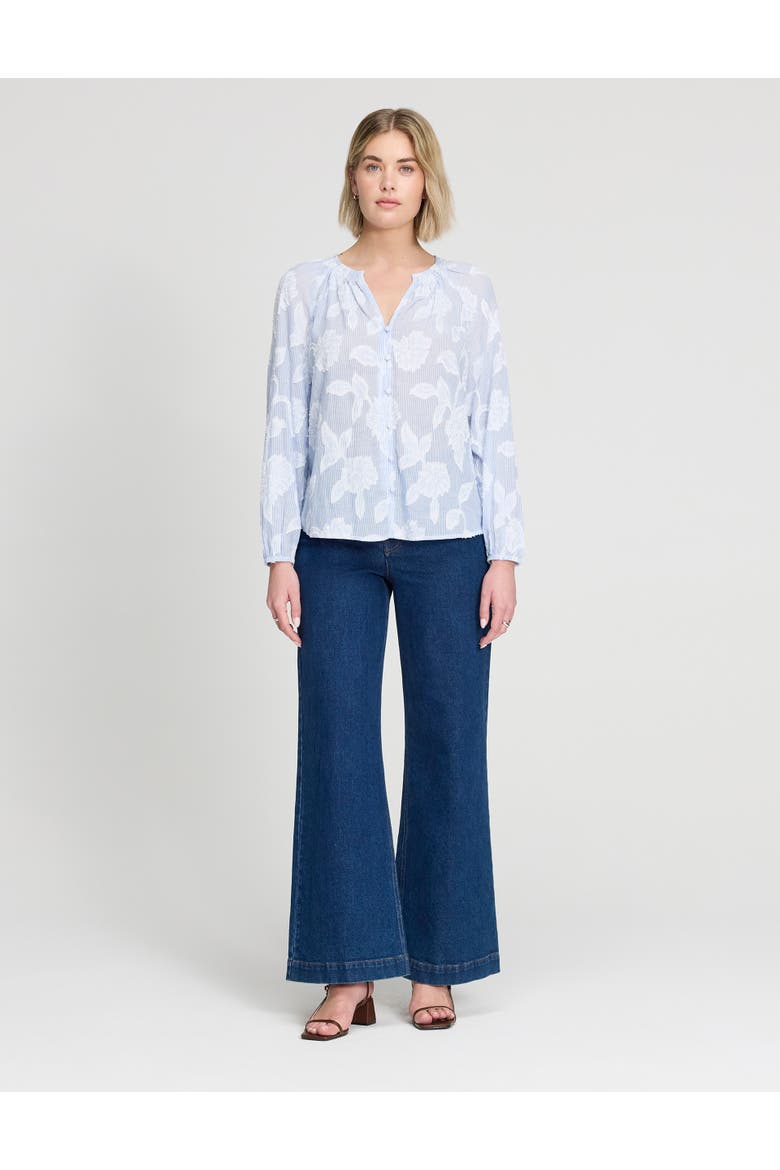 Ivie Button Through Long Sleeve Blouse, Alternate, color, Blue Floral Stripe