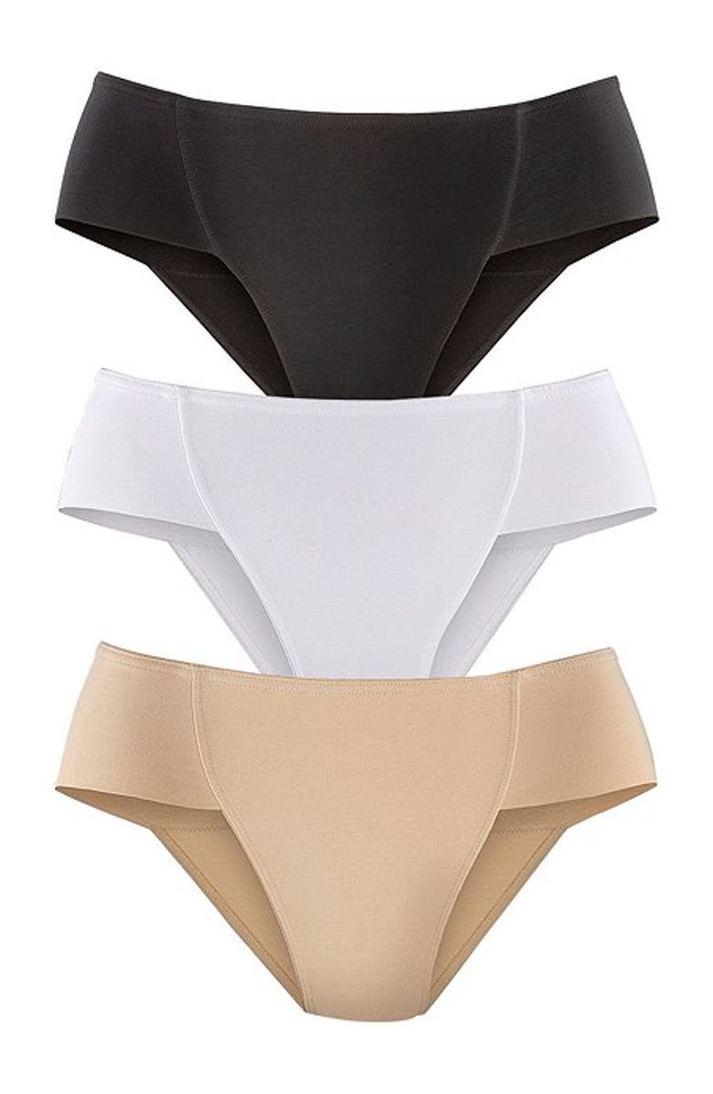 LASCANA Women's 3 Pk High Leg Control Briefs, Alternate, color, Tan & Black & White
