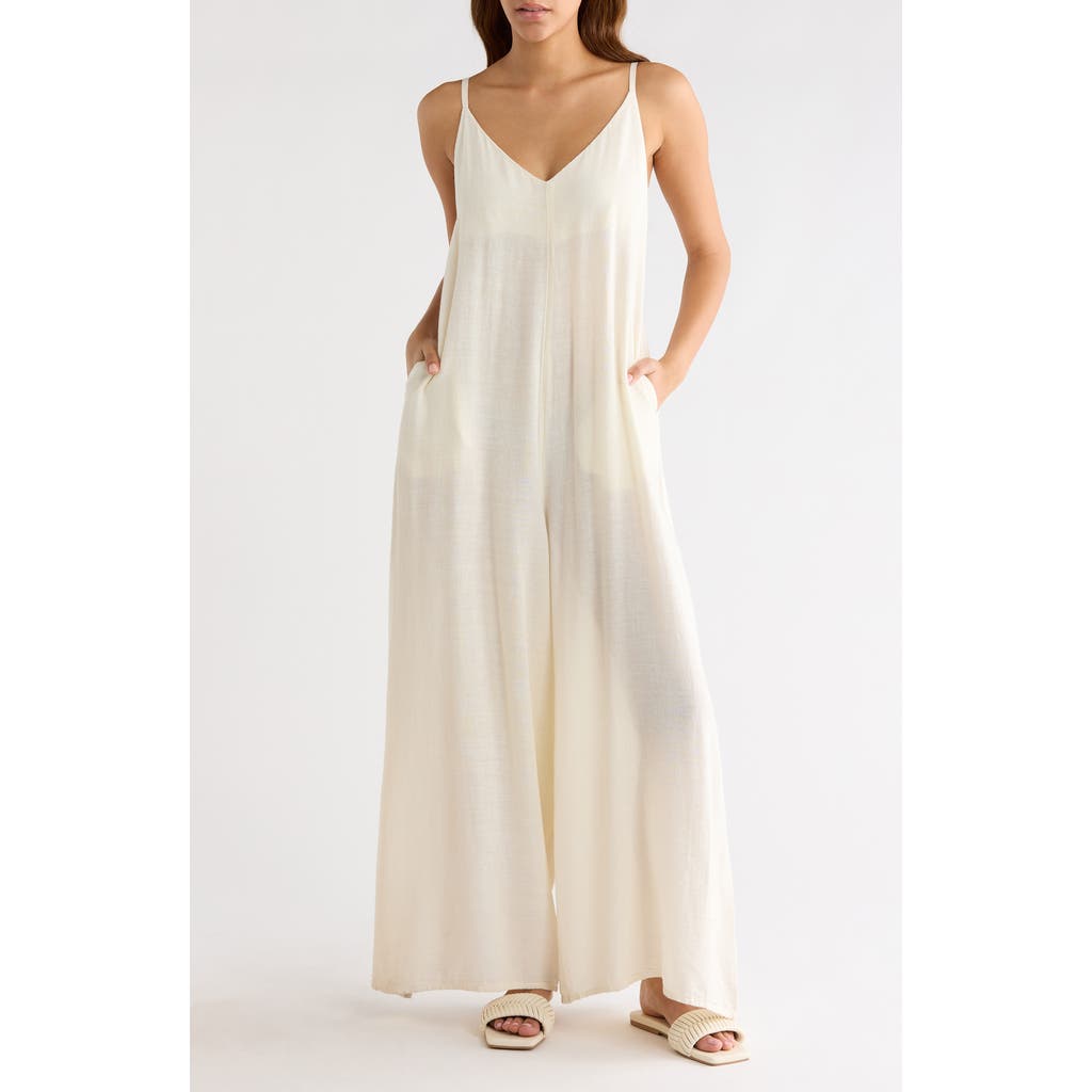 Elan Wide Leg Cotton & Linen Blend Cover-up Jumpsuit In Neutral