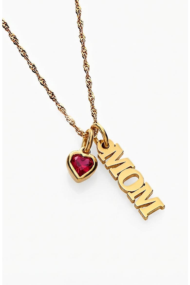 Singapore Chain "Mom" Necklace With Heart Shaped Ruby Gemstone, Main, color, Gold Vermiel