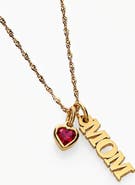 Oak & Luna Singapore Chain "Mom" Necklace With Heart Shaped Ruby Gemstone