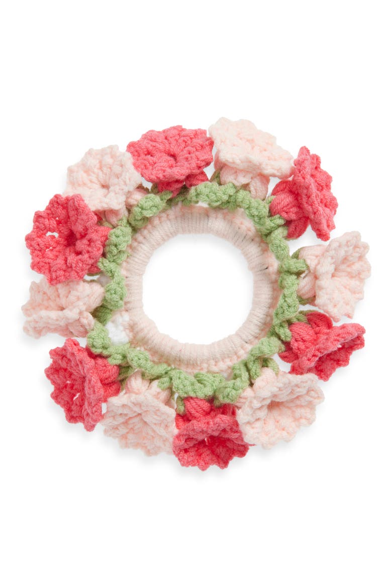 Floral Crochet Scrunchie, Main, color, PINK
