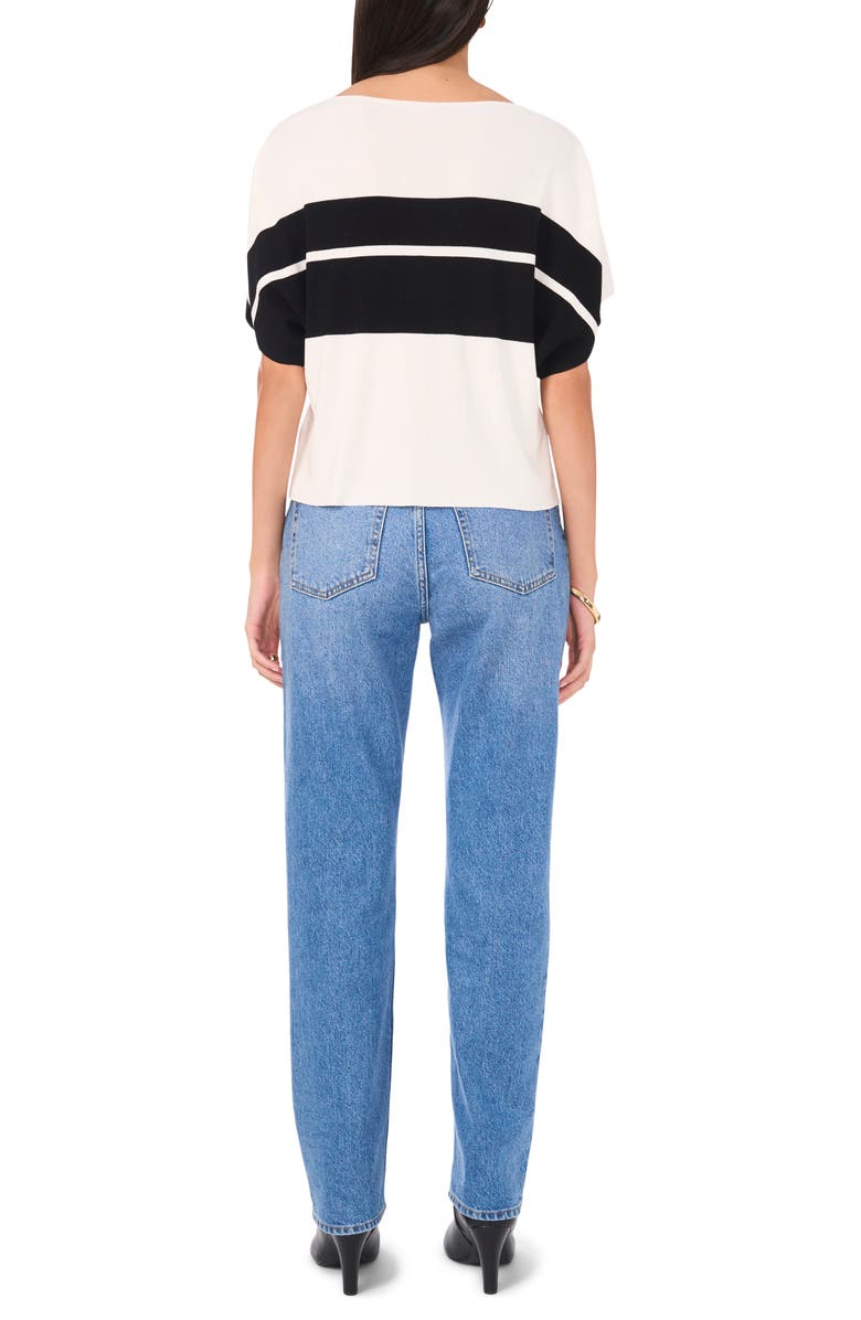 Vince Camuto Placed Stripe Short Sleeve Sweater, Alternate, color,