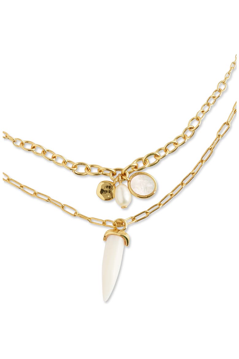 Long Horn Mother of Pearl Layered Necklace, Alternate, color, ANTIQUE GOLD
