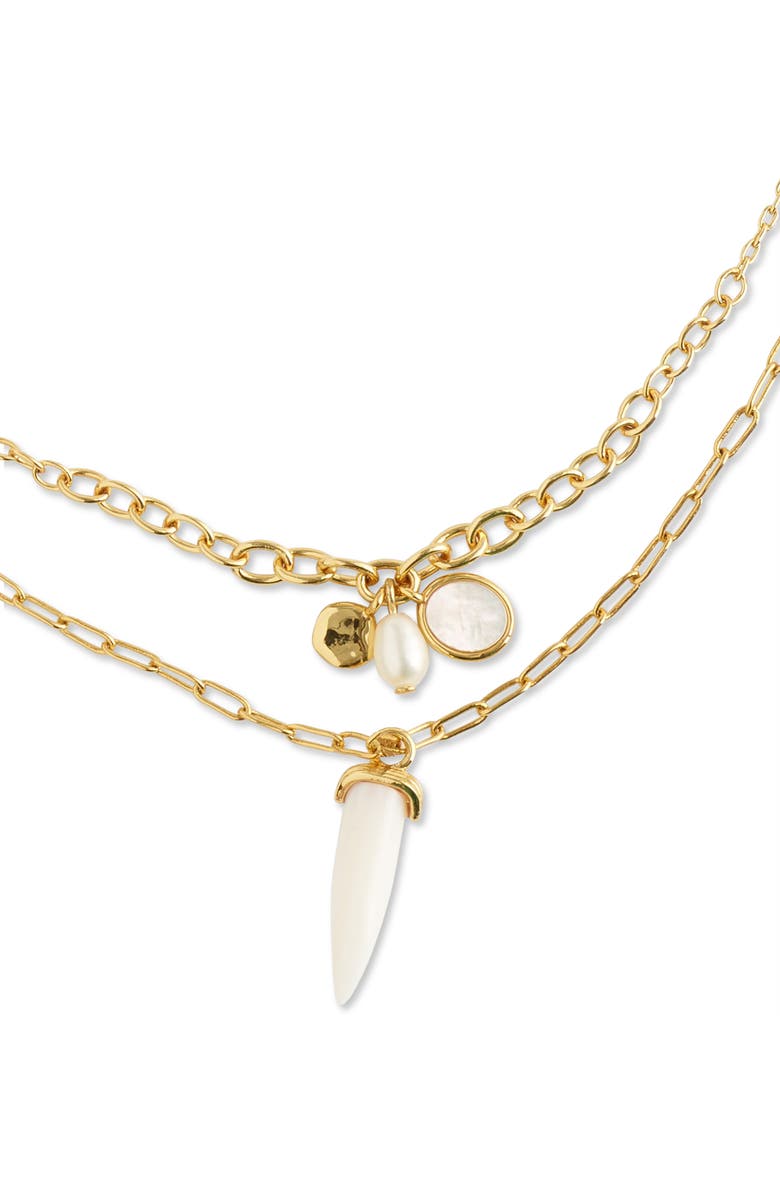 Madewell Long Horn Mother of Pearl Layered Necklace, Alternate, color, Antique Gold