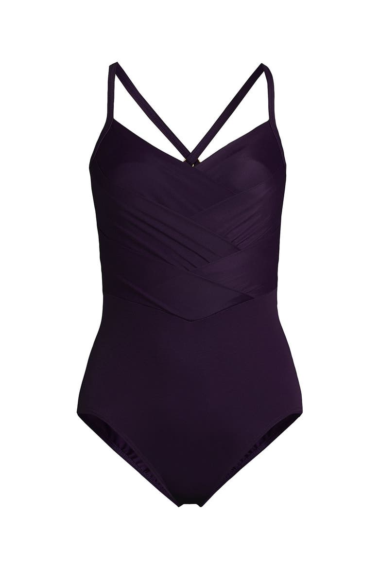 D-Cup New SlenderSuit Pleated Low Leg One Piece Swimsuit, Alternate, color, Blackberry