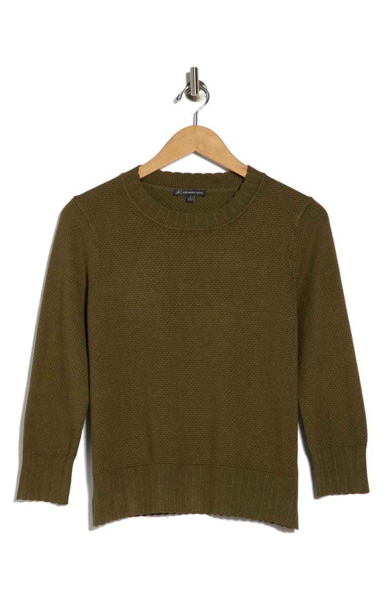 Adrianna Papell Scalloped Three-Quarter Sleeve Sweater, Alternate, color, Oak Olive
