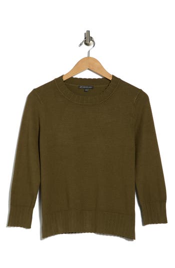 Adrianna Papell Scalloped Three-quarter Sleeve Sweater In Green