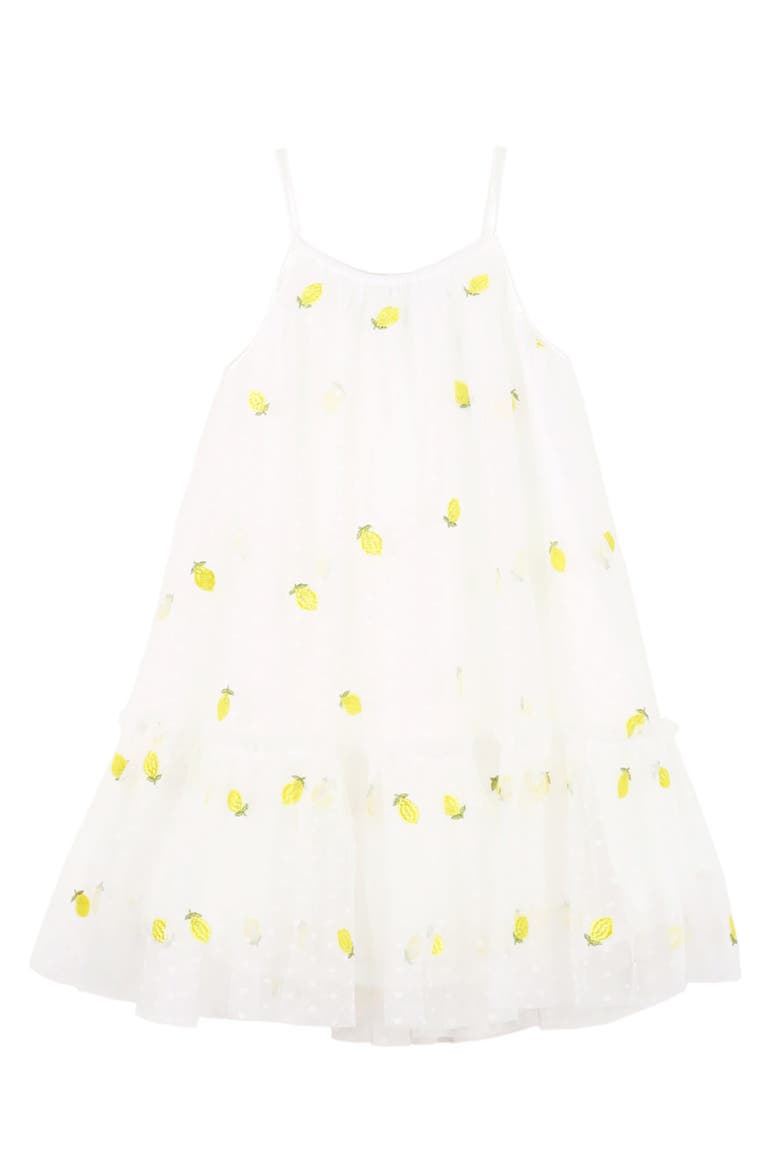 Kids' Embroidered Lemon Sleeveless Dress, Alternate, color, WHT/YELLOW