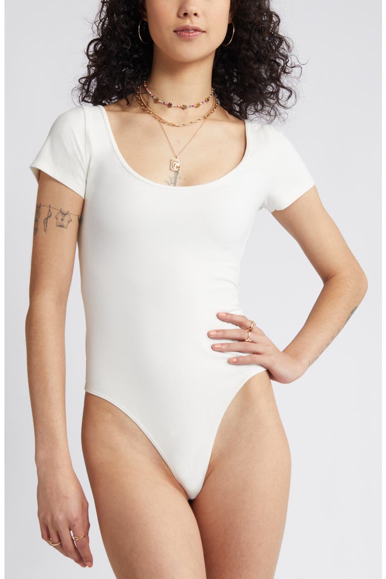 Scoop Neck Short Sleeve Bodysuit, Alternate, color, IVORY