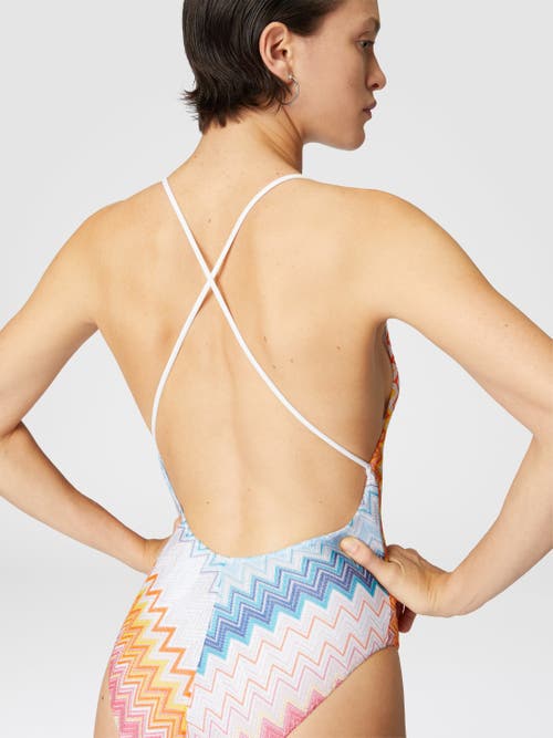 Missoni Shaded Chevron Plunge One-piece Swimsuit In White