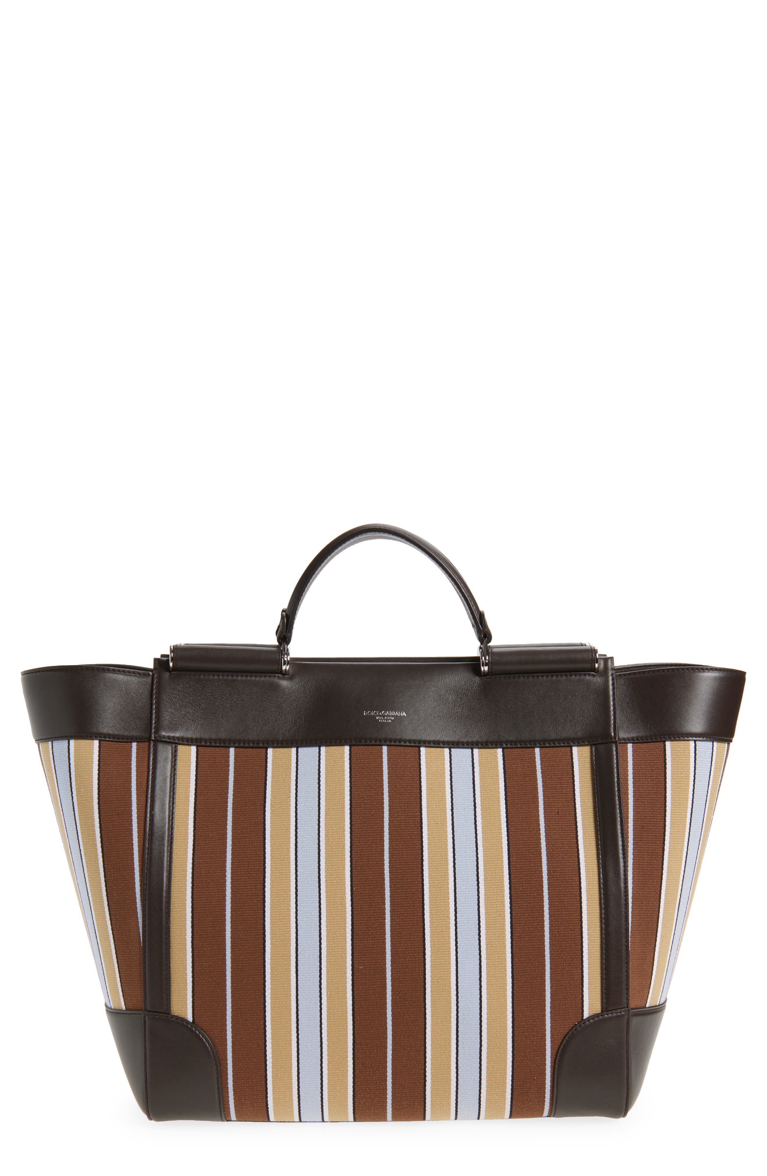 Dolce&Gabbana Sicily Stripe Jacquard Shoulder Bag, Main, color, Multicolor Marrone