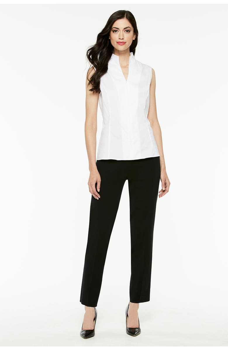 Ming Wang Sleeveless Zip-Up Stretch Cotton Shirt, Alternate, color, White