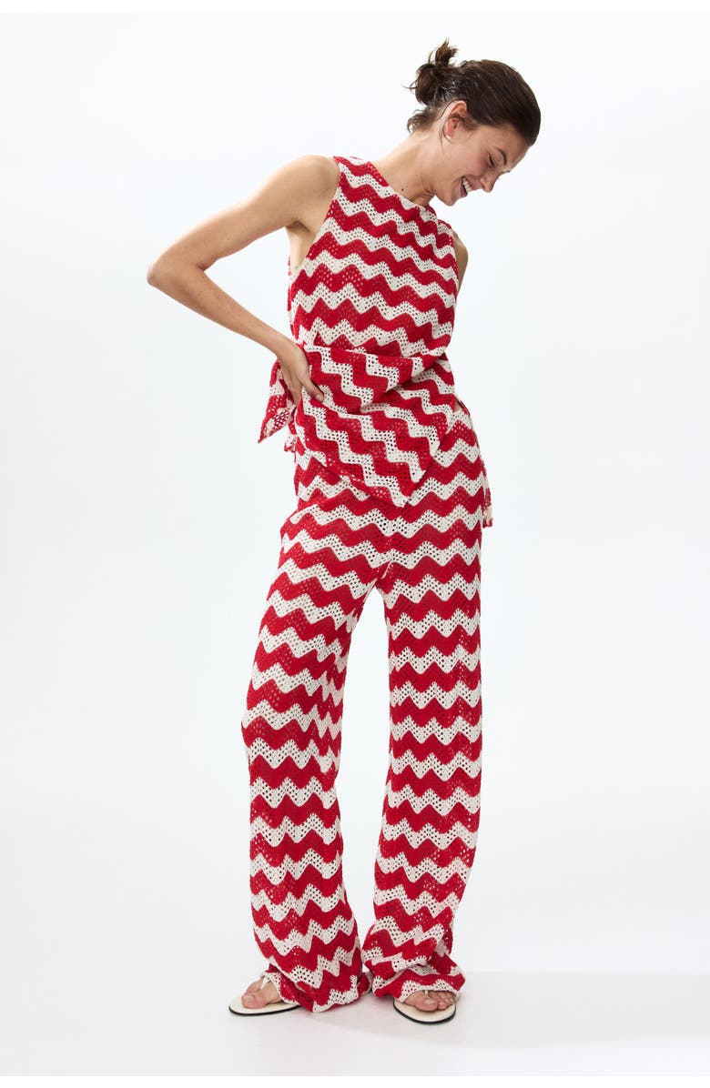 H&M Crochet-look Jacquard Jersey Top, Alternate, color, White/Red Striped
