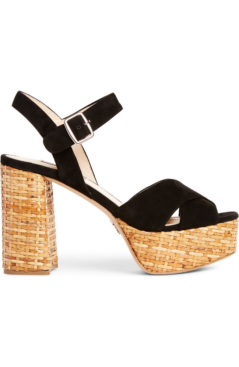 Prada Wicker Platform Sandal, Alternate, color,