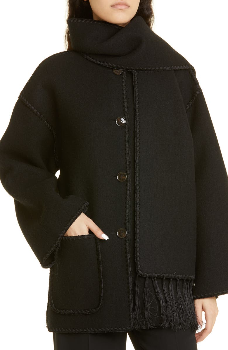 Chain Stitch Wool Blend Scarf Jacket