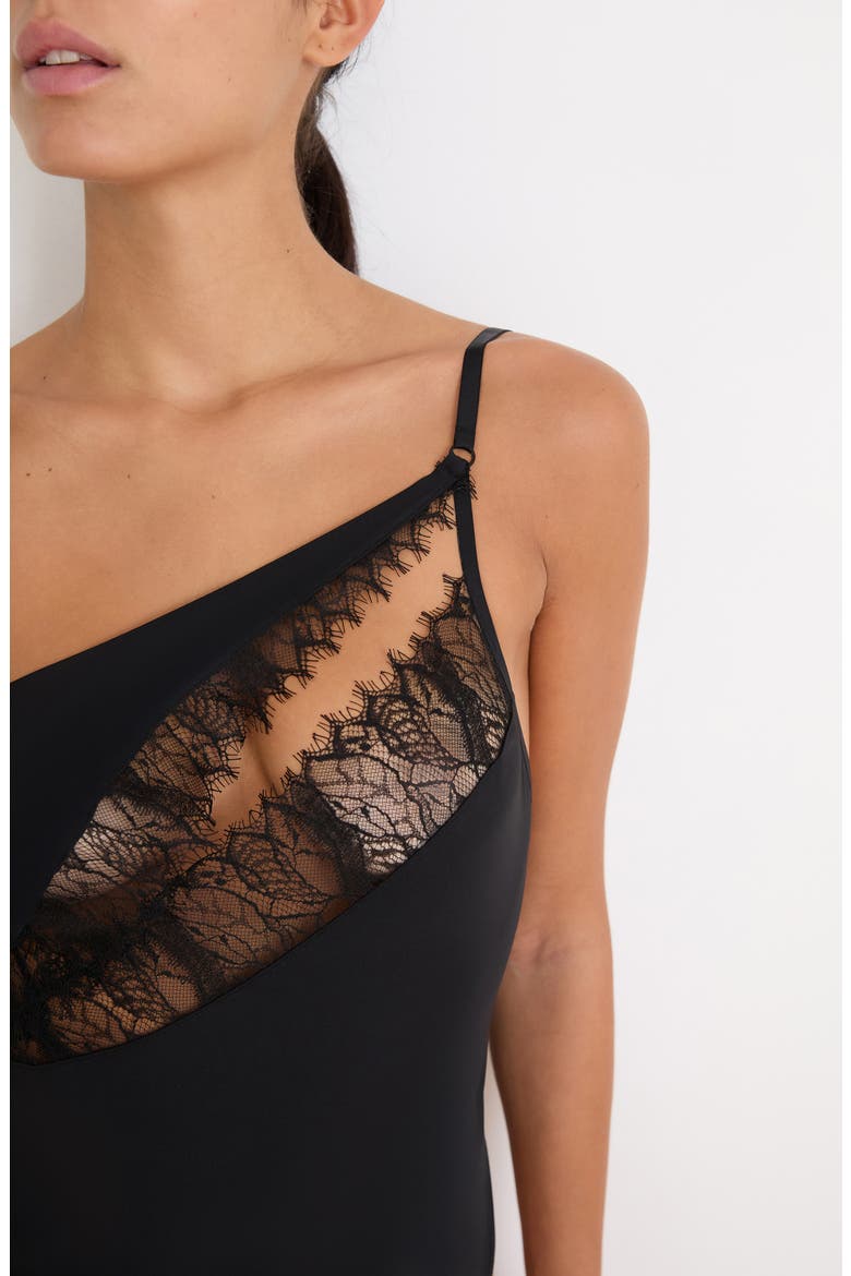 Mysterieuse Lace Inset Bodysuit, Alternate, color, BLACK