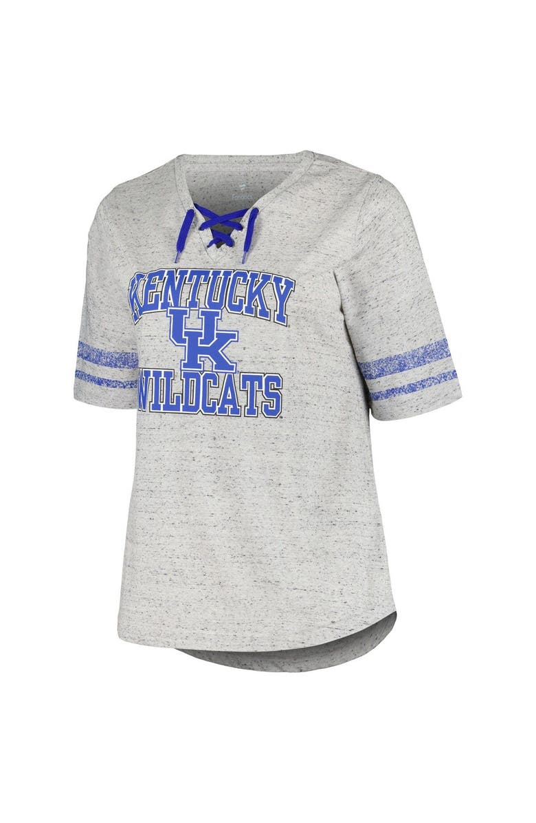 PROFILE Women's Profile Heather Gray Kentucky Wildcats Plus Size Striped Lace-Up V-Neck T-Shirt, Alternate, color, 