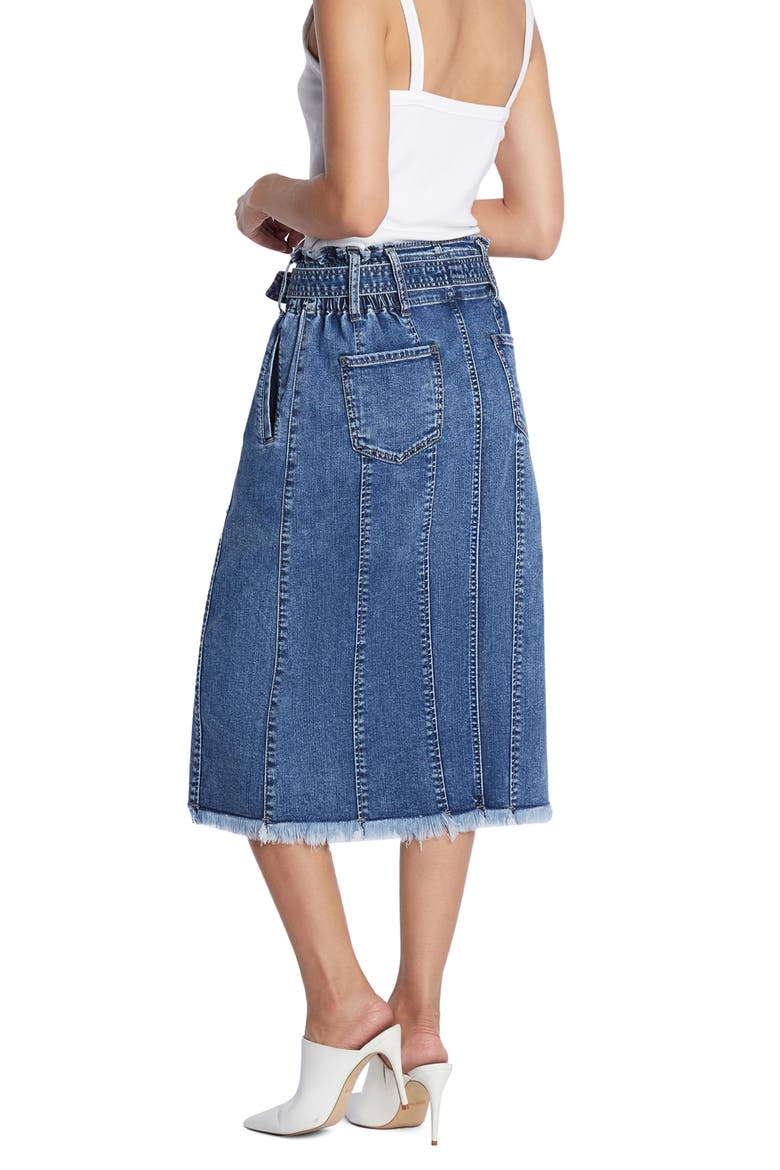 Tie Waist Raw Hem Denim Skirt, Alternate, color, STORM BLUE