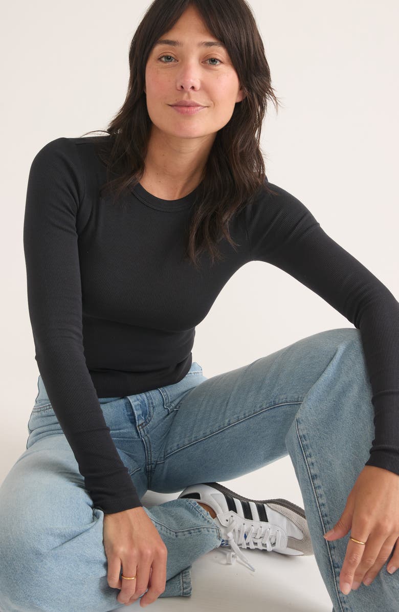 Marine Layer Lexi Sun-In Rib Long Sleeve T-Shirt, Alternate, color, Black