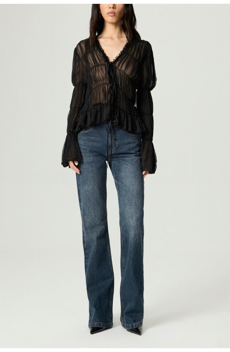 Nocturne Ruched Sheer Blouse, Alternate, color, Black