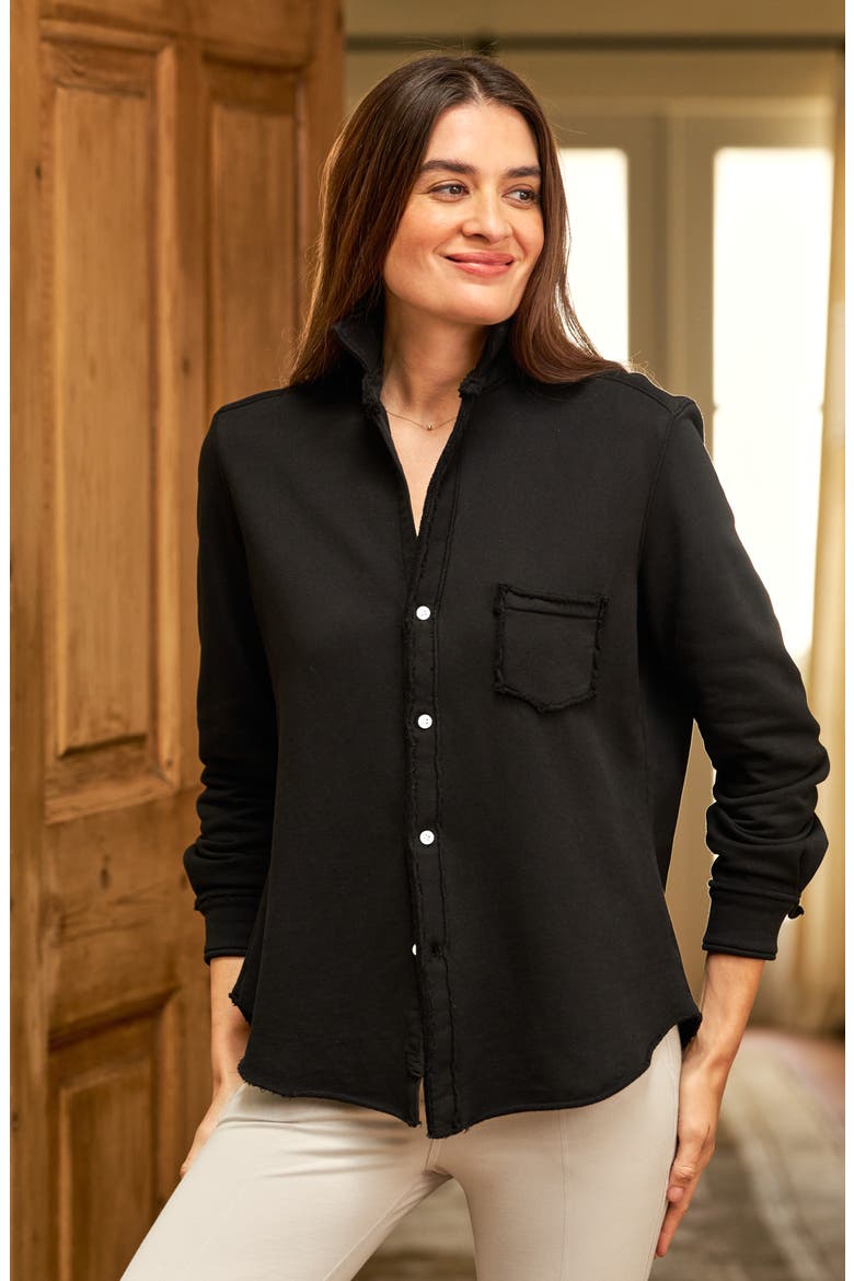 Eileen Relaxed Terry Button-Up Shirt, Alternate, color, BLACK