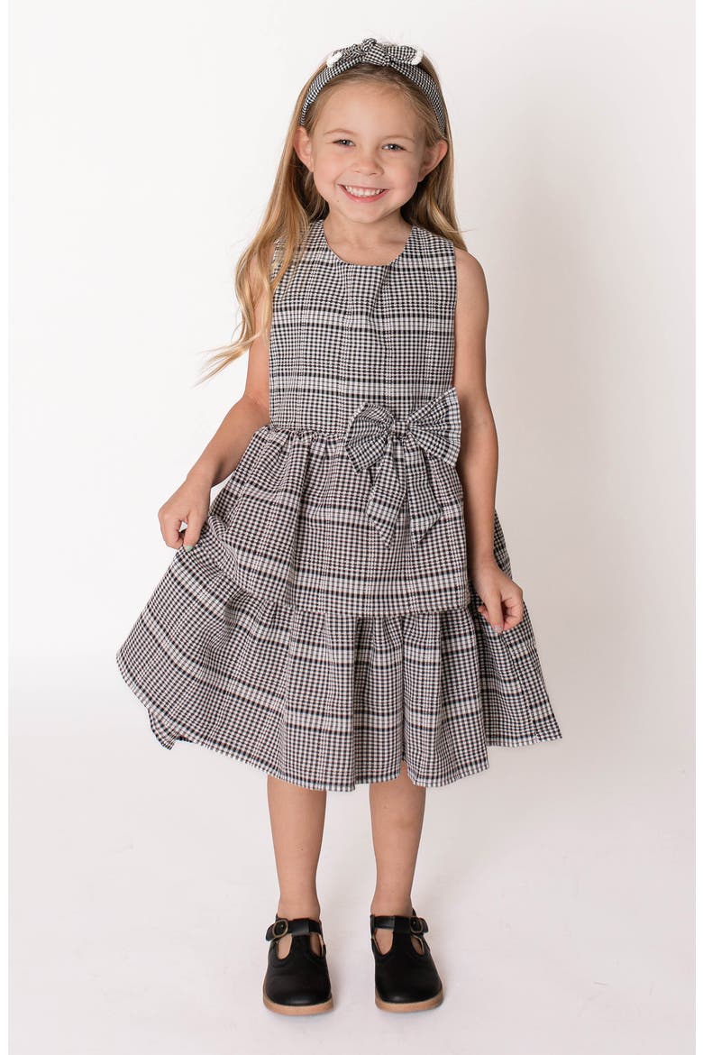 Kids' Check Print Tiered Dress, Alternate, color, BLACK/ WHITE