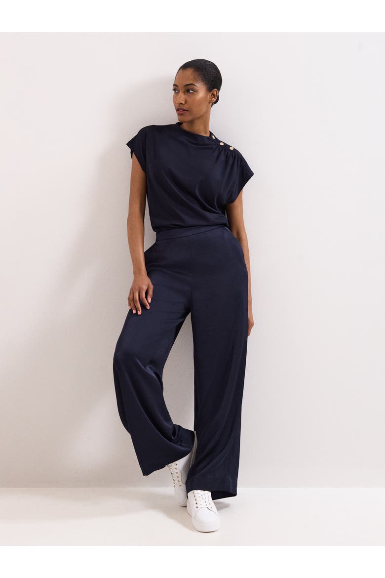 Paige Ruched Shoulder Hardware Ponte Top, Alternate, color, Navy