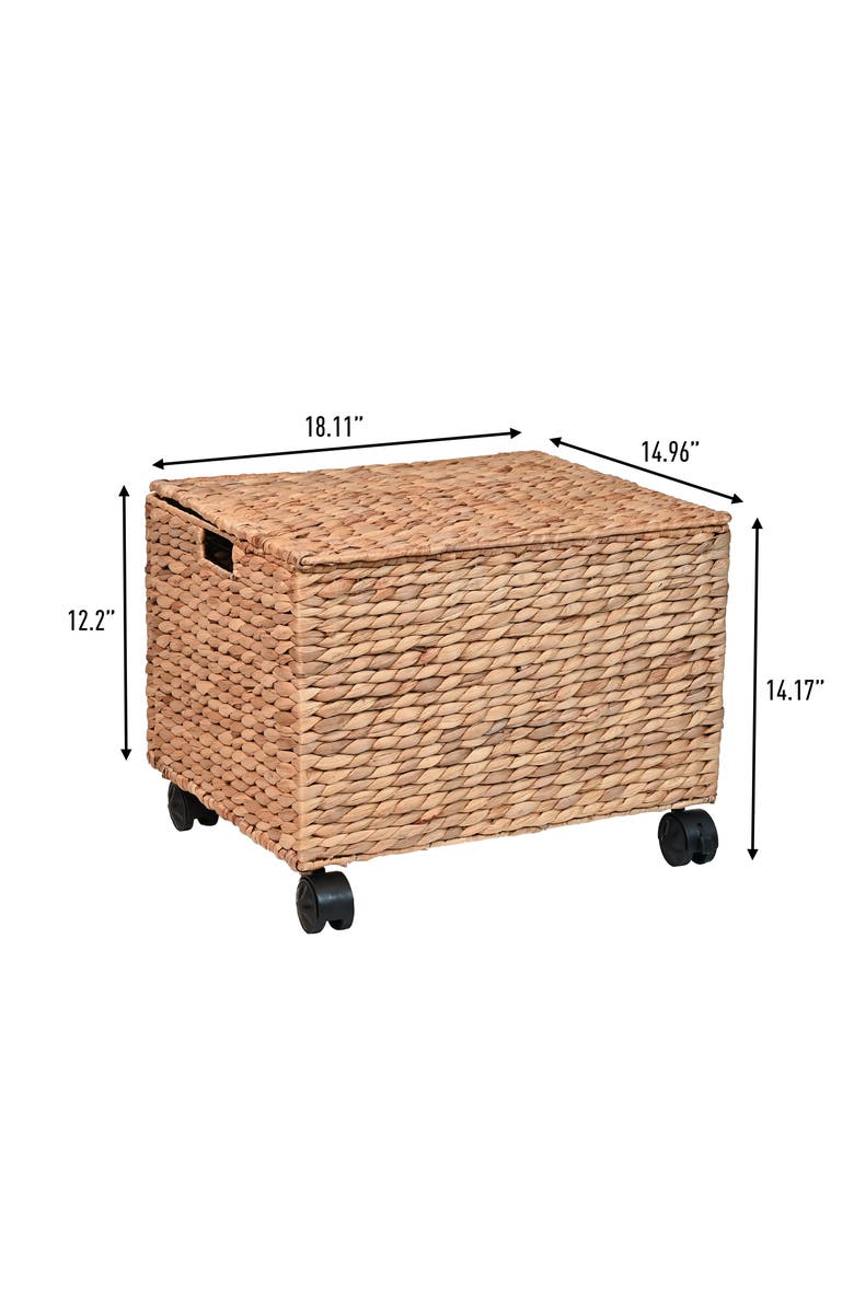 HAPPIMESS Ashton Classic Farmhouse Hand-Woven Hyacinth Rolling Filing Basket with Lid and 360 Degree Lockable Wheels, Alternate, color, 