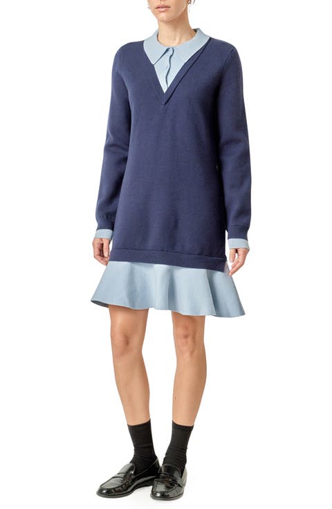 Colorblock Polo Knit Dress