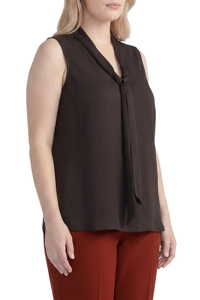 Tie Neck Charmeuse Blouse, Alternate, color, RICH CHOCOLATE