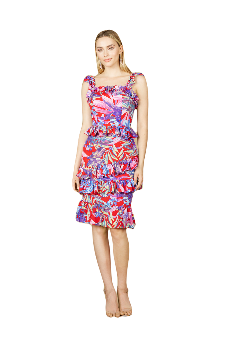 LARA New York High Neck Printed Midi Dress, Main, color, 