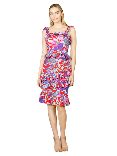 High Neck Printed Midi Dress