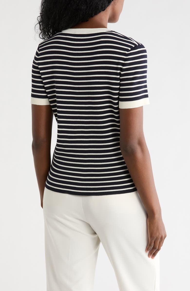 T Tahari Stripe Short Sleeve Crop Cardigan, Alternate, color, Nightlife/ White