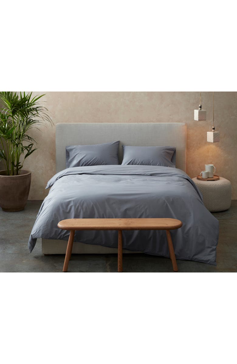 Coyuchi Crinkled Organic Cotton Percale Duvet Cover, Alternate, color, Steel Blue