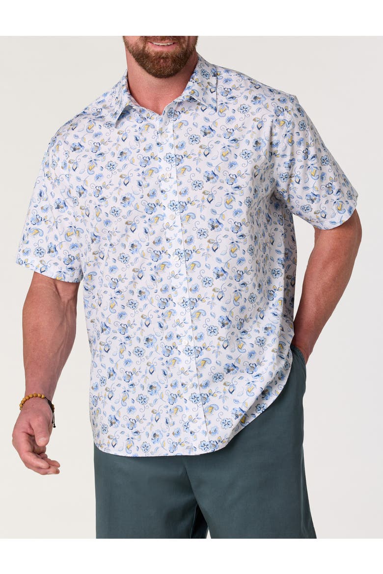 Big & Tall Sketch Leaf Print Sport Shirt, Main, color, BLUE MULTI