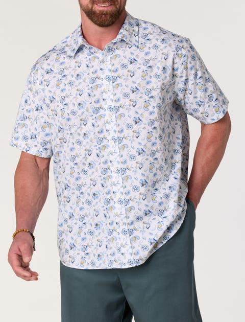 Big & Tall Sketch Leaf Print Sport Shirt