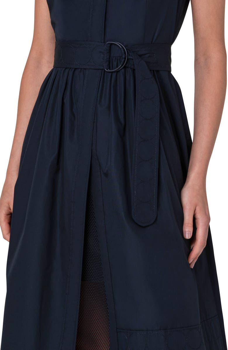 Akris punto Belted Poplin & Layered Mesh Midi Shirtdress, Alternate, color,