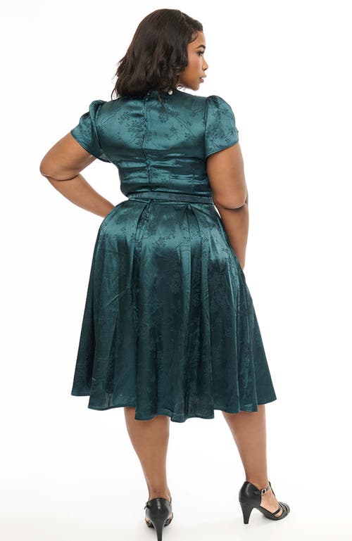 UNIQUE VINTAGE UNIQUE VINTAGE PLUS SIZE SHORT PETAL SLEEVE TIE NECK DAHLIA SWING DRESS